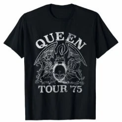 Famous Rock Shop Queen Tour 75 Crest Unisex T-Shirt Black Wash